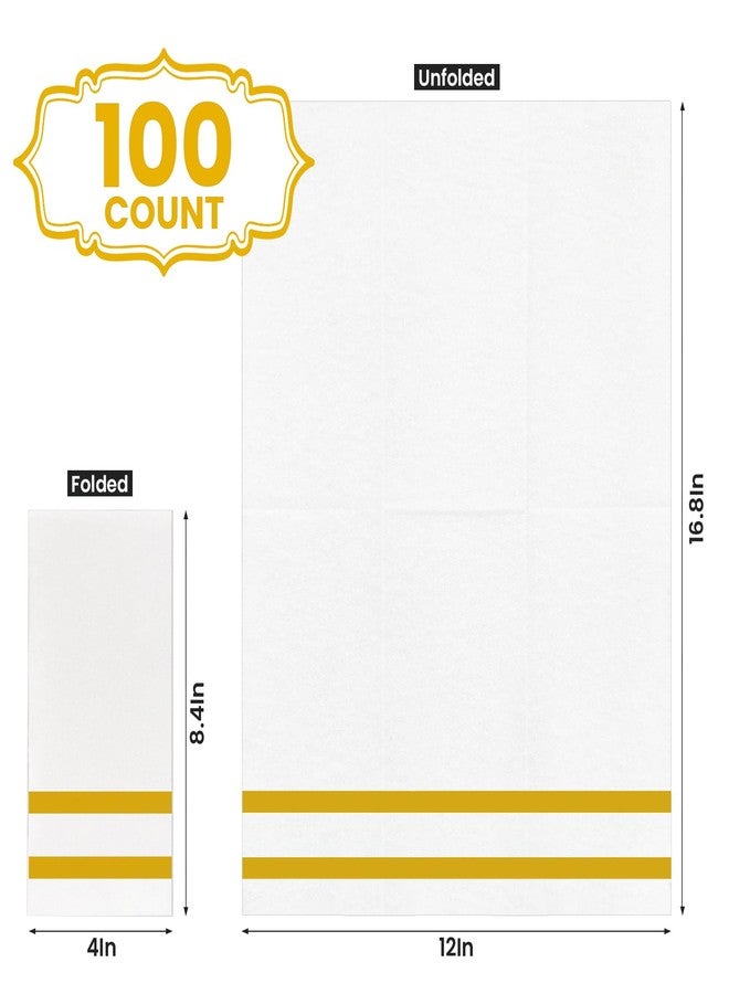 Biocean 100 Pack Napkins Disposable Guest Towels Linen-Feel Decorative Napkins Soft and Absorbent Dinner Paper Hand Towels for Bathroom Party Powder Room Hotel Fancy Restaurant (100 Gold stripe) - Image 2
